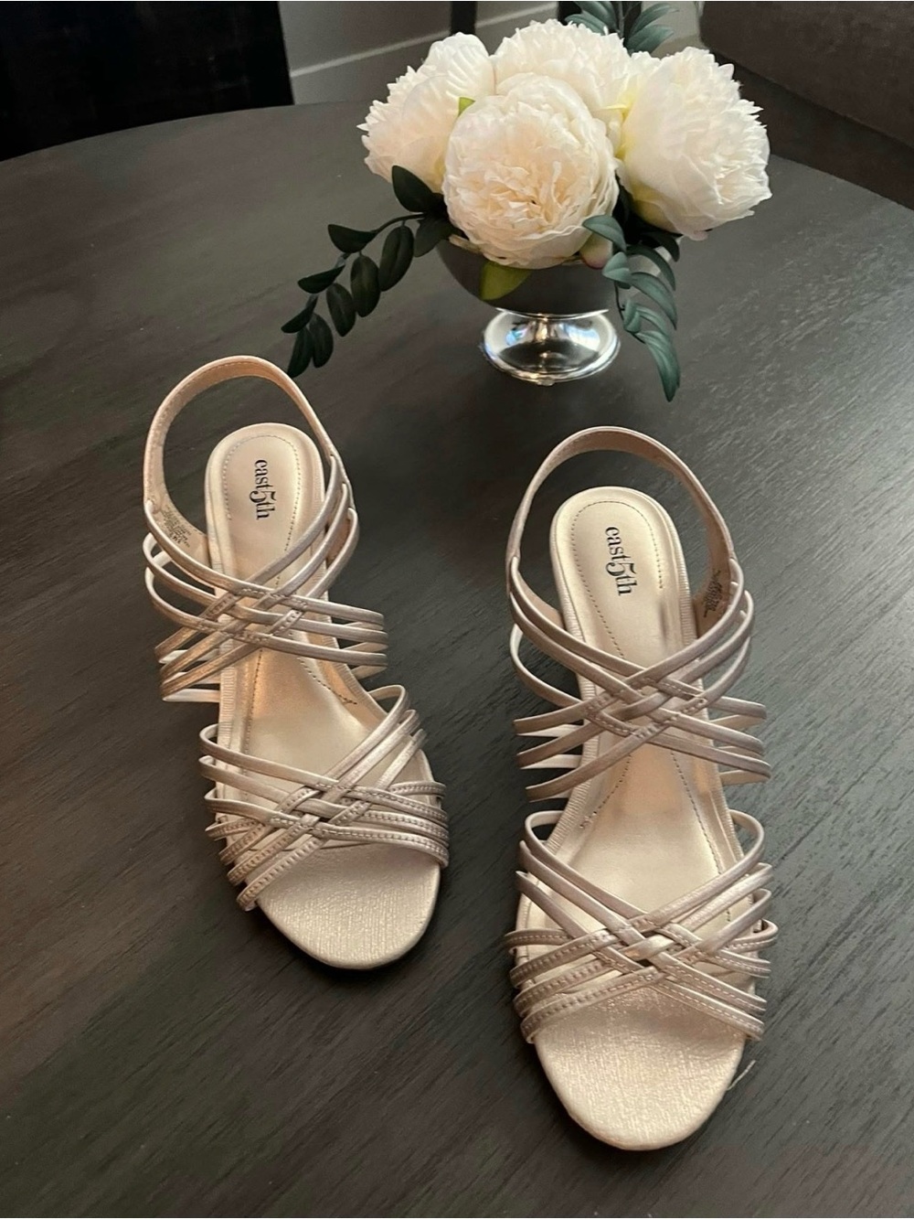 East 5th Metallic Champagne Strappy Slingback Heels